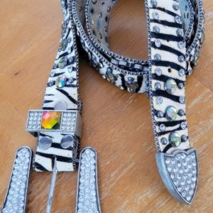 Zebra Stripe Rhinestone Belt